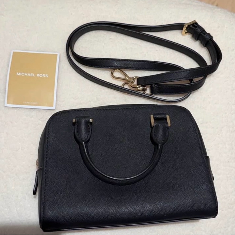 Michael Kors Black Saffiano Mini Satchel with Gold MK Charm - Picture 2 of 3